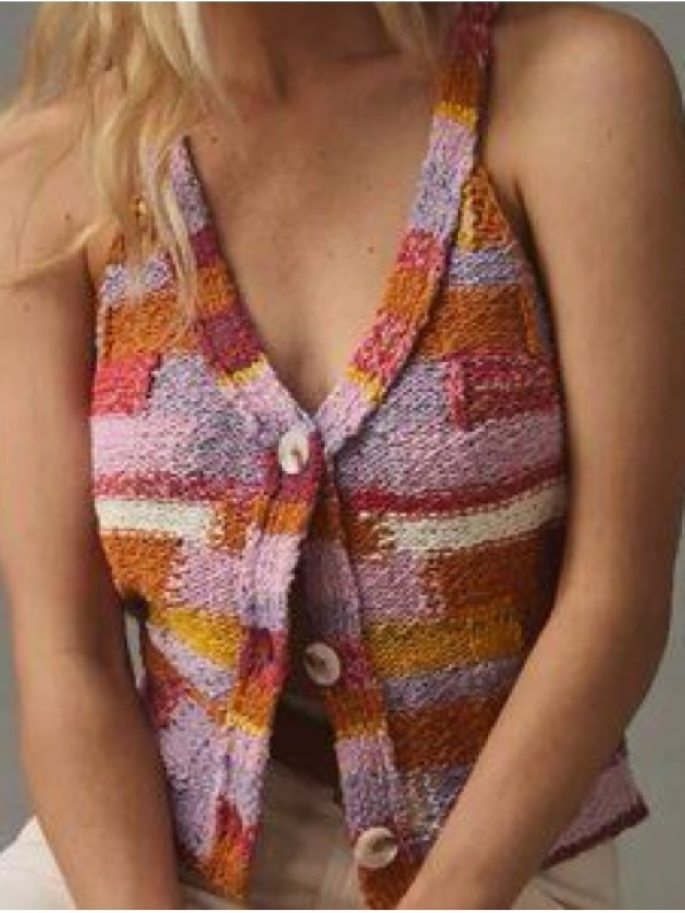 Pilcro Multicolor Knit Button-Front Crop Tank - Orange, Pink, Yellow, White - Picture 2 of 2